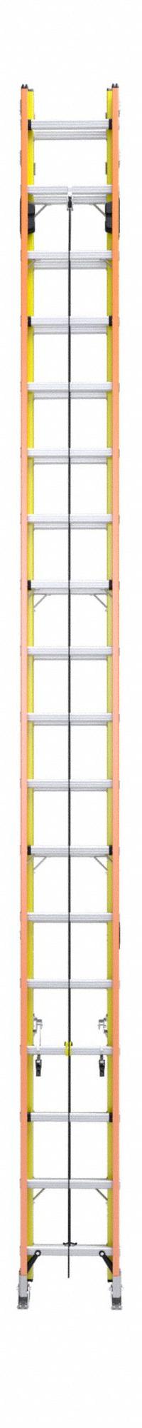 WERNER Extension Ladder: 36 ft Ladder Size, Fiberglass, 300 lb Load Capacity, 90 lb Wt, 2 Sections (MPN T6236-2GS). Key specifications — Color: Yellow; Brand: WERNER; Included Features: Rope and Pulley; Removable Fly: Fixed.