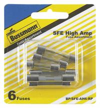 BUSSMANN Fuse Kit: Includes Series SFE, Automotive Fuses, 14 A – 30 A Range (MPN BP/SFE-AH6-RP). Key specifications — Fuse Series Included: SFE; Tool Included: None; Brand: BUSSMANN.