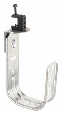 B-LINE BY EATON J-Hook: Clamp-On with Locking Latch, 4 in Max. Bundle Dia., 30 lb Max. Load Capacity (MPN BCH64-C2). Key specifications — Material: Galvanized Steel; Mounting: 360° Horizontal Rotation; Includes Locking Latch: Yes; Color: Silver; Brand: B-LINE BY EATON; Mounting Location: Beam; Mounting & Attachment (subhead): Clamp-On with Locking Latch.