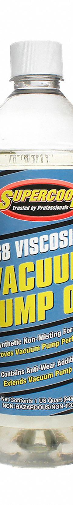 SUPERCOOL Vacuum Pump Oil: 32 fl oz, Bottle, 118 Viscosity Index, 220°C Flash Point (MPN V32). Key specifications — attr71764: No; attr59266: Bottle; attr59279: 118.