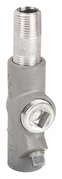 Sealing Fitting - Vertical and Horizontal: Aluminum, 1 in Trade Size, Male to Female (MPN EYM-100AL). Key specifications — Brand: APPLETON ELECTRIC; Finish: Powder Coated; Connection Type: Threaded; Thread Gender: Male to Female; Ends - Hazardous Fittings: 1 in FNPT x 1 in MNPT; Material: Aluminum; Hazardous Location Rating: Class III; Thread Type: NPT.