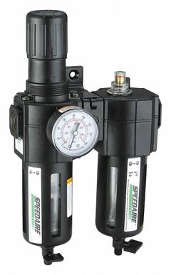 SPEEDAIRE Filter/Regulator/Lubricator: 3/4 in NPT, 186 cfm, 150 psi Max Op Pressure, 40 micron (MPN 7D727). Key specifications — attr109524: SPEEDAIRE.