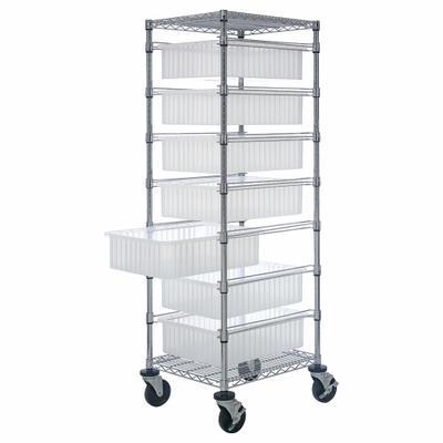 QUANTUM STORAGE SYSTEMS Bin Cart: 1,200 lb, 7 Bins/Tubs, 2 Shelves, Clear, Clear - Vertical Rack-Style Compartmentable Bin Carts
