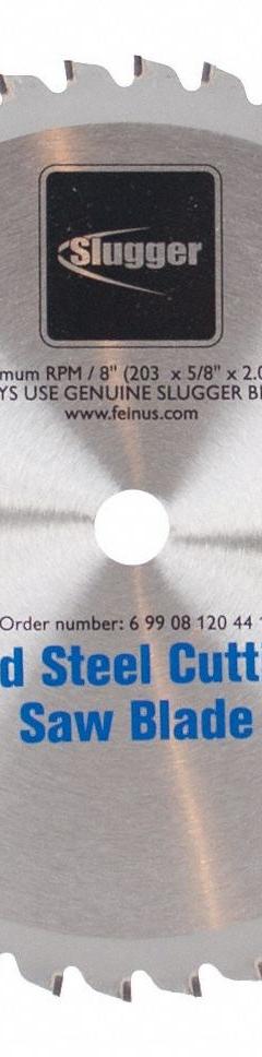 FEIN Circular Saw Blade: 8 in Blade Dia., 42 Teeth, 0.38 in Cut Wd, 5/8 in Arbor Size, Thick Metal (MPN 69908120441). Key specifications — attr1116119: FEIN; attr1145631: Stainless Steel.