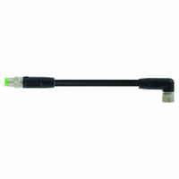 Cordset: M8 Male Straight X M8 Female Right Angle, 3 Pins, Black, PVC, 5 m Cable Lg (MPN 7000-88021-6100500). Key specifications — Cable Jacket Color: Black; End 1 Mounting Orientation: Straight; End 1 Gender: Male; End 1 Connection Type: M8; Cable Jacket Material: PVC; Brand: MURRELEKTRONIK; IP Rating: IP66K; End 2 Connection Type: M8.