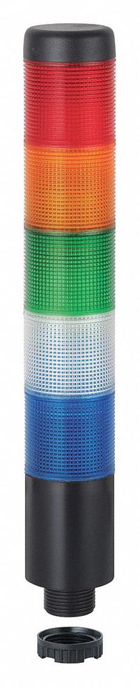 WERMA Tower Light Assembly: 4 Tier, Blue/Green/Red/White, Sounder Tier Included, 243 mm Overall Ht (MPN 69916075). Key specifications — Manufacturer Part Number: 69916075; Brand: WERMA; Operating Voltage: 24V AC/DC; Light Tier Color: Blue.