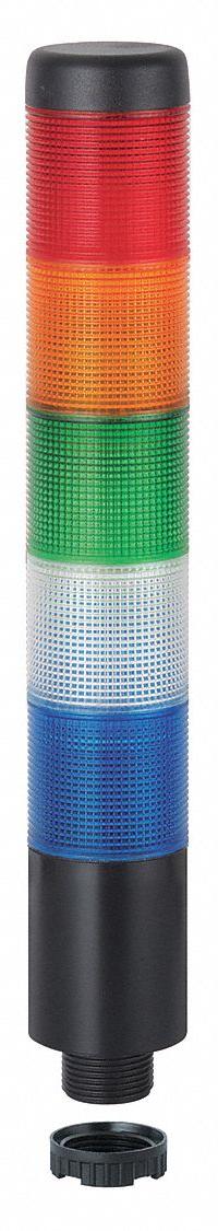 WERMA Tower Light Assembly: 4 Tier, Blue/Green/Red/White, Sounder Tier Included, 243 mm Overall Ht (MPN 69916075). Key specifications — Manufacturer Part Number: 69916075; Brand: WERMA; Operating Voltage: 24V AC/DC; Light Tier Color: Blue.