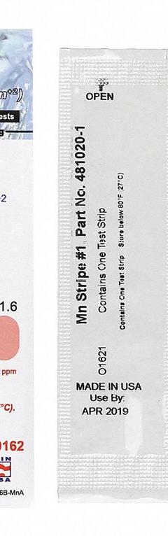 INDUSTRIAL TEST SYSTEMS Test Strips: Manganese, 0.02 to 1.6 ppm Manganese, Strip, 24 Tests (MPN 481020). Key specifications — Test Form: Strip; Brand: INDUSTRIAL TEST SYSTEMS; Parameter Measurements Included: 0.02 to 1.6 ppm Manganese.