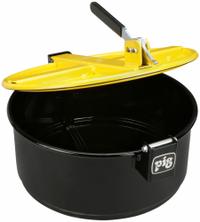 PIG Drum Funnel: Latching/Lockable, Black / Yellow, No Flame Arrester, 16 1/2 in x 13 1/4 in, Steel (MPN DRM1210-YW). Key specifications — Brand: PIG; Funnel Material: Steel; For Use With: 55 gal Steel or Poly Drums; Color: Yellow; Lid Type: Latching; Flame Arrester Ht: No Flame Arrester; Lid Type (sublevel): Lidded.