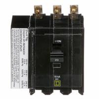 SQUARE D Miniature Circuit Breaker: 20 A, 120/240V AC, Three Phase, 10kA at 120/240V AC, 3 Poles (MPN QOB3201021). Key specifications — Phase: Three; Amps: 20 A; AC Voltage Rating: 120/240V AC; Max. AIR Rating: 10kA at 120/240V AC; For Use With: Square D NQOD Panelboards; Brand: SQUARE D.