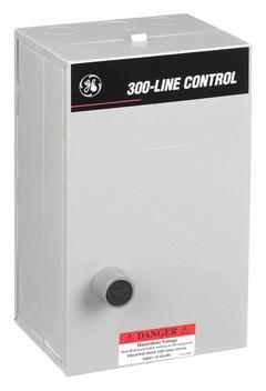 GE Magnetic Motor Starter: Non-Reversing, 3 Poles, NEMA Size 1, 27 A, 240V AC Coil (MPN CR306C103). Key specifications — Brand: GE; Coil Voltage: 240V AC; Phase: Three; Signaling Features: Pilot Light; Thermal Units Required: 3 Melting Alloy Units (Not Included).