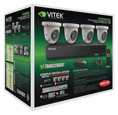 VITEK Digital Video Recorder Kit: Turret, 4 Cameras Included, 2.8 mm Max Focal Lg - Video Surveillance Digital Systems w/ Cameras