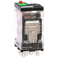 SCHNEIDER General Purpose Relay: Socket Mounted, 3 A Current Rating, 120V AC, 4PDT, G Socket (MPN 792XDX3M4L-120A). Key specifications — Brand: SCHNEIDER; Base Type: Square; Mounting Style: Plug-In; Electrical Connection: Faston Connector; Manufacturer Part Number: 792XDX3M4L-120A; Operating Current: 3 A at 30V DC (Conforming to UL); Series: 792 Series.