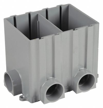 HUBBELL WIRING DEVICE-KELLEMS Floor Box: Rectangular, (6) 1 in For Conduit Sizes, Box Only - PVC Electrical Floor Boxes