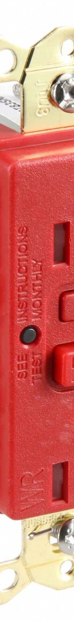 HUBBELL GFCI Receptacle: Hospital Grade, Decorator Duplex, 5-20R, Red, GFCI, 125V AC, 20 A (MPN SNAPGFTW83R)