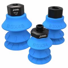 PIAB Vacuum Pad Assembly: Multi-Bellows, G1/8 in Vacuum Port, 34 mm Pad Dia, Blue, 50A, BGX (MPN S.BGX34SF50.G18M.00). Key specifications — attr1019136: S.BGX34SF50.G18M.00; attr1019138: PIAB; attr1019139: 50A.