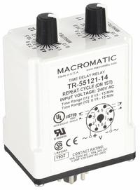 MACROMATIC Single Function Time Delay Relay: Socket Mounted, 240V AC, 10 A, 8 Pins/Terminals (MPN TR-55121-14). Key specifications — Brand: MACROMATIC.