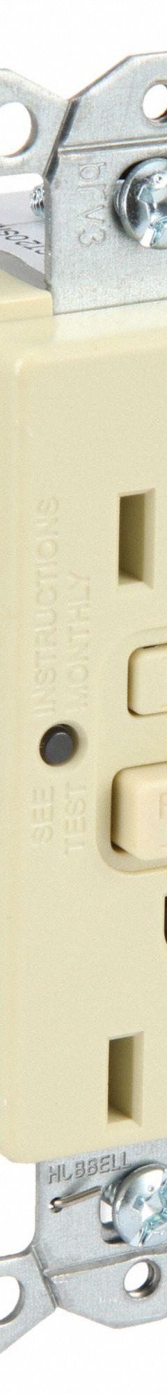 HUBBELL GFCI Receptacle: Decorator Duplex, 5-20, Ivory, GFCI, 125V AC, 20 A, 2 Pole / 3 Wire (MPN SNAPGF20I)