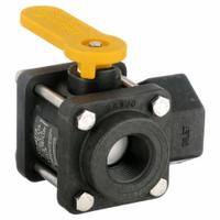BANJO Manual Three-Way Ball Valve: 1 in, Polypropylene, L Flow, FNPT x FNPT x FNPT, Three-Piece (MPN V100SL). Key specifications — Brand: BANJO; Handle: Lever.