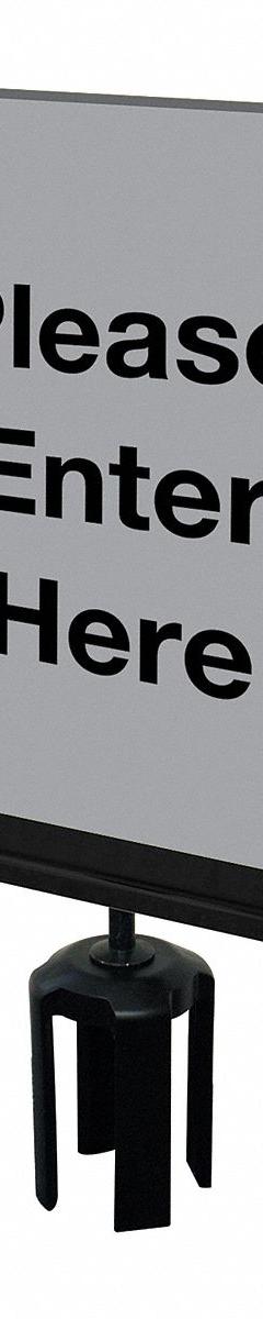TENSABARRIER Acrylic Sign: Gray, Please Enter Here Message, 11 in Overall Lg, 7 in Overall Wd (MPN S01-P-36-7X11-V-HDSB-1701-33). Key specifications — Brand: TENSABARRIER; Color: Gray; Includes: Mounting Adapter; Message: Please Enter Here; For Use With: Tensabarrier Posts; Material: Acrylic.