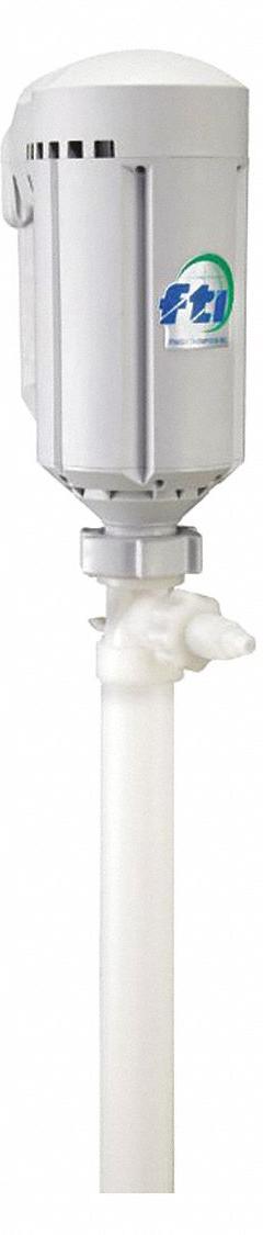 FINISH THOMPSON Electric Drum Pump: Pump with Hose, 1 hp HP, 115 V AC, 40 gpm, PVDF, PVDF (MPN PFV-40 W/M3T). Key specifications — Brand: FINISH THOMPSON; Suction Tube Material: PVDF.