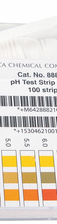 RICCA CHEMICAL pH Test Strips: 4.5 pH to 10 pH, 0.5 pH Resolution, 4 in Overall Lg, 3 in Overall Wd (MPN R8882000-Each). Key specifications — pH Resolution: 0.5 pH; Brand: RICCA CHEMICAL.