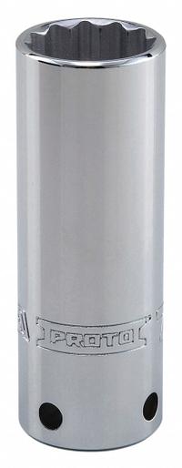 PROTO Socket: Metric, 1/2 in Drive Size, 24 mm Socket Size, 12-Point, Deep, Chrome, Tether Ready (MPN J5324M-TT). Key specifications — attr1204417: PROTO; attr1204392: Chrome.