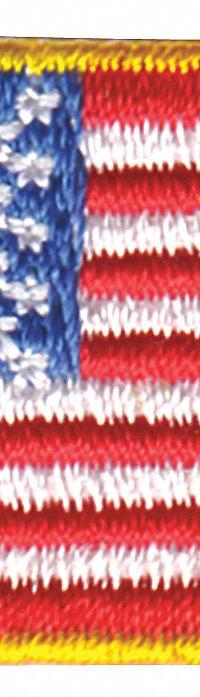 HEROS PRIDE Embroidered Patch: U.S. Flag, 1 1/2 in x 1 in, Gold, Plastic, Sew-On, Flag (MPN 0028). Key specifications — attr1074238: Sew-On; attr188498: 1-1/2 in x 1 in; attr188499: Gold; attr188500: Plastic; attr188503: U.S. Flag; attr193746: HEROS PRIDE.