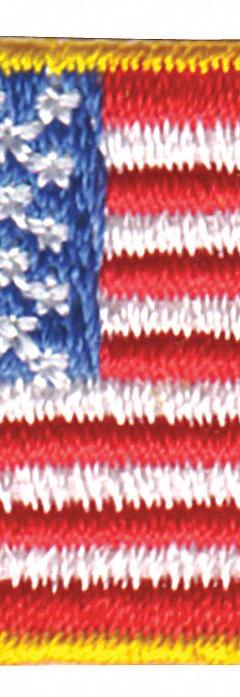 HEROS PRIDE Embroidered Patch: U.S. Flag, 1 1/2 in x 1 in, Gold, Plastic, Sew-On, Flag (MPN 0028). Key specifications — attr1074238: Sew-On; attr188498: 1-1/2 in x 1 in; attr188499: Gold; attr188500: Plastic; attr188503: U.S. Flag; attr193746: HEROS PRIDE.