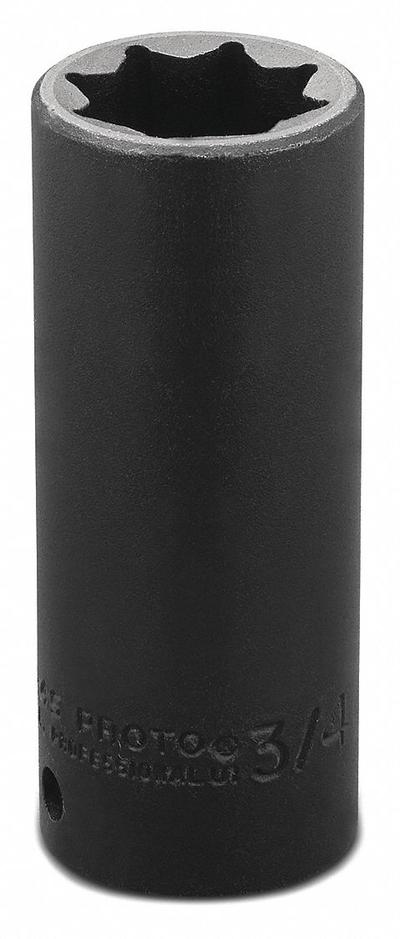 PROTO Impact Socket: 1/2 in Drive Size, SAE, 3/4 in Socket Size, 8-Point, Deep - 1/2" Drive Impact Sockets