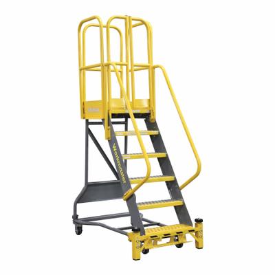 COTTERMAN Rolling Ladder: 7.5 ft Platform Ht, Partially Assembled, Foot-Activated Step Lock - Steel Safety Cage Rolling Ladders