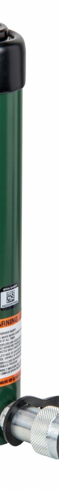 SIMPLEX Cylinder: Single Acting, 10 ton Nominal Capacity, 8 in Nominal Stroke Lg, Steel (MPN R108). Key specifications — attr98927: SIMPLEX.