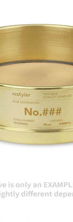 ADVANTECH Standard Brass Cloth Test Sieve: Brass, 8 in Outside Dia, 2 5/8 in Ht (MPN 325BB8F). Key specifications — Screen Material: Brass; Brand: ADVANTECH; Frame Material: Brass; Standards: ASTM E11; US Standard Screen Size: #325.