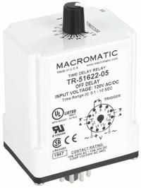 MACROMATIC Single Function Time Delay Relay: Socket Mounted, 120V AC/DC, 10 A, 11 Pins/Terminals (MPN TR-51622-05). Key specifications — Brand: MACROMATIC.