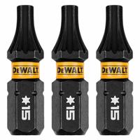 DEWALT Insert Bit: Insert Bit, T15 Bit Size, Torx® Head, T15 Bit Industry Size, Std, Hex, 3 PK (MPN DWAF1TX15IR3). Key specifications — attr1119738: Hex; attr1119740: Standard; attr1119734: S2 Steel; attr1119737: Insert Bit; attr1119741: DEWALT.
