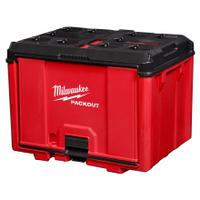 MILWAUKEE PACKOUT Tool Cabinet: Polymer, Black/Red, 19 1/2 in W x 14 11/16 in H x 14 1/2 in D (MPN 48-22-8445). Key specifications — attr1117293: MILWAUKEE; attr1117310: Latch; attr1117382: Polymer; attr1117383: Black; attr1117271: (1) PACKOUT Cabinet.