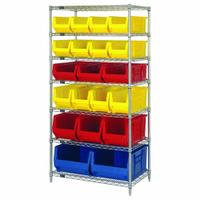 QUANTUM STORAGE SYSTEMS Shelving Unit: 36 in x 24 in x 74 in, 1 Sided, 20 Bins, Multicolor (MPN WR7-20-MIX). Key specifications — Frame Color: Chrome; Bin HxWxD: (4) 9 x 8-1/4 x 23-7/8 in; Frame Material: Carbon Steel; Bin Color: Multicolor; Brand: QUANTUM STORAGE SYSTEMS.