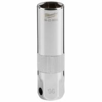 MILWAUKEE Spark Plug Socket: 3/8 in Drive Size, 14 mm Socket Size, 6-Point, Deep, Chrome (MPN 48-22-9555). Key specifications — attr1204270: Chrome; attr1204275: MILWAUKEE; attr1204284: Deep; attr1204287: Not Tether Capable.
