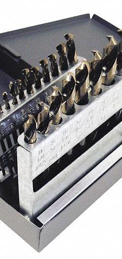 CLE-LINE Mechanics Length Drill Bit Set: 21 Pc, 1/16" to 3/8", 135° Split Point, Black Oxide HSS (MPN C21161). Key specifications — attr1238911: Metal Index.