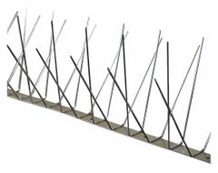 BIRD BARRIER Bird Repellent Spikes: Wide, Stainless Steel Base, Silver, 100 ft Overall Lg (MPN BP-S6100). Key specifications — Brand: BIRD BARRIER; Spike Material: Stainless Steel; Targeted Birds: Pigeons; Base Material: Stainless Steel; Ledge Width: Wide.