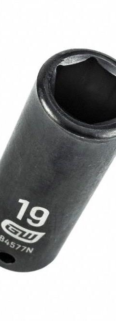 GEARWRENCH General Purpose Impact Sockets: 1/2 in Drive Size, Metric, 19 mm Socket Size, 6-Point (MPN 84577N). Key specifications — attr1215501: GEARWRENCH; attr1215515: Black Oxide; attr1215518: 19 mm.