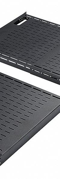 HOFFMAN Shelf: Provides a Support Surface for Equipment Mounted Within a 19 in Rack, Steel (MPN D19FVT69B). Key specifications — Finish: Powder Coated; Brand: HOFFMAN; Accessory Type: Shelf; Application: Provides a Support Surface for Equipment Mounted Within a 19 in Rack; Features: Mounts On to Rack Angles that Have EIA-Spaced Square Holes (375 in); Material: Steel.