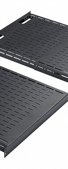 HOFFMAN Shelf: Provides a Support Surface for Equipment Mounted Within a 19 in Rack, Steel (MPN D19FVT69B). Key specifications — Finish: Powder Coated; Brand: HOFFMAN; Accessory Type: Shelf; Application: Provides a Support Surface for Equipment Mounted Within a 19 in Rack; Features: Mounts On to Rack Angles that Have EIA-Spaced Square Holes (375 in); Material: Steel.