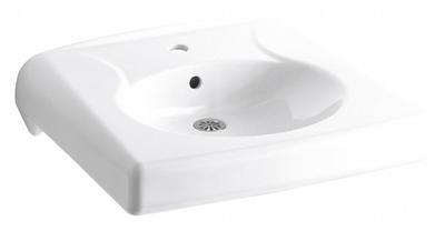 KOHLER Bathroom Sink: Brenham, White, Vitreous China, 22 in Overall Lg - One-Station Wall-Mounted Bathroom Sinks without Faucets