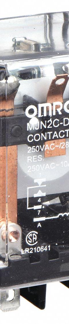 OMRON General Purpose Relay: Socket Mounted, 10 A Current Rating, 12V DC, DPDT, 8 Pins/Terminals (MPN MJN2C-DC12). Key specifications — Brand: OMRON; Base Type: Square; Mounting Style: Plug-In; Pin Shape: Round; Electrical Connection: Plug-In; Manufacturer Part Number: MJN2C-DC12; Series: MJN Series.
