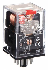 OMRON General Purpose Relay: Socket Mounted, 10 A Current Rating, 120V AC, 3PDT, 11 Pins/Terminals (MPN MKS3PI5AC120). Key specifications — Brand: OMRON; Base Type: Octal; Mounting Style: Plug-In; Pin Shape: Round; Electrical Connection: Plug-In; Manufacturer Part Number: MKS3PI5AC120; Operating Current: 10 A at 250V AC (Resistive Load); Series: MK-S Series.