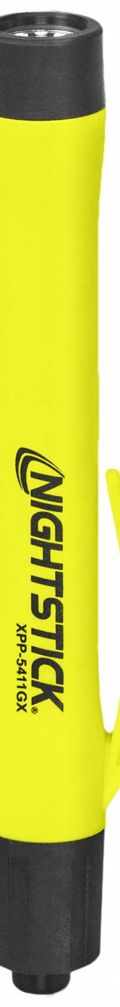Intrinsically Safe Handheld Flashlight: 125 lm, 2.25 hr Run Time at Max. Brightness, 55 m Max Beam (MPN XPP-5411GX). Key specifications — Brand: NIGHTSTICK; Battery Requirements - Broad: Includes 2 AAA.