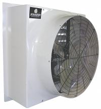 Agricultural Exhaust Fan: Belt Drive, 48 in Blade, 1 hp, Totally Enclosed Air Over, 22,010 cfm, 1 ph (MPN FFM485G1-2). Key specifications — Nameplate Voltage: 230V AC; Motor Enclosure: Totally Enclosed Air Over; Brand: SCHAEFER; Frame Finish: Polished; Frame Material: Fiberglass.