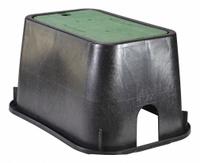 NDS Valve Box: Polyolefin, Rectangular, 10 in Overall Ht, 13 3/8 in Overall Wd, 15 in Overall Lg (MPN D1000-SG). Key specifications — Brand: NDS; Material: Polyolefin; Color: Black/Green.