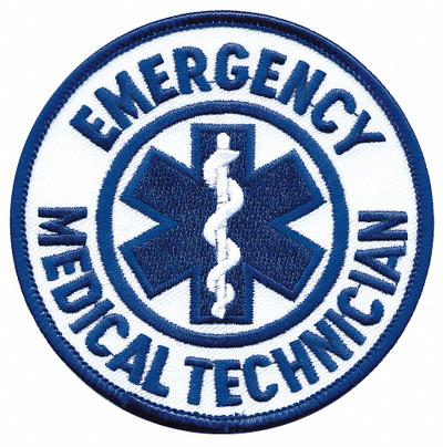 HEROS PRIDE Embroidered Patch: Emergency Medical Technician, 3 1/2 in, White - Embroidered Insignia